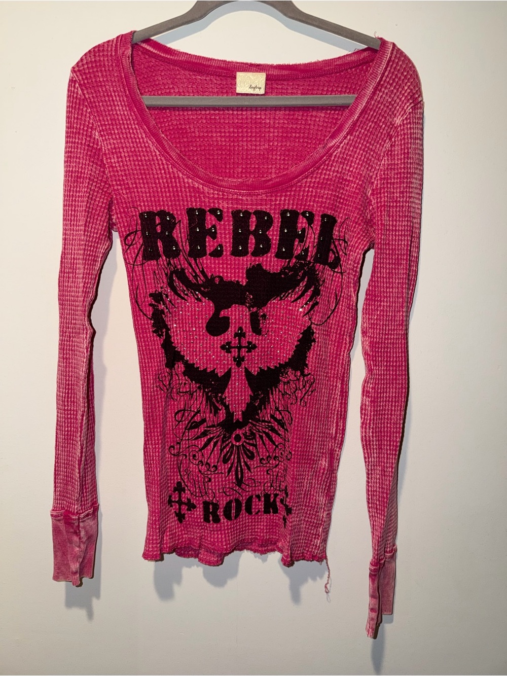 Daytrip Hot Pink Waffle-Knit Long Sleeve Top